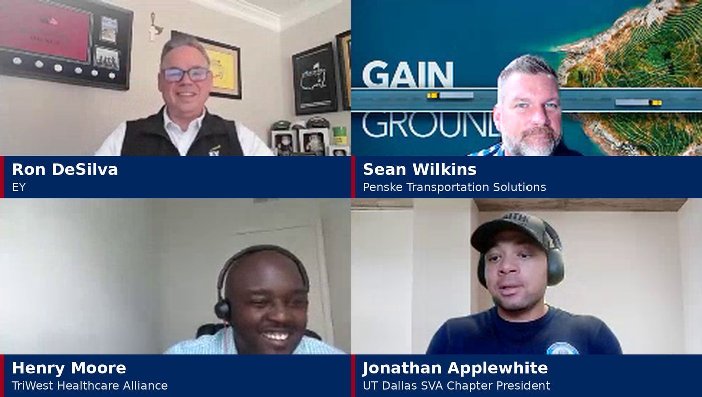 Three veteran hiring leaders and the UT Dallas chapter president during the virtual mentorship session